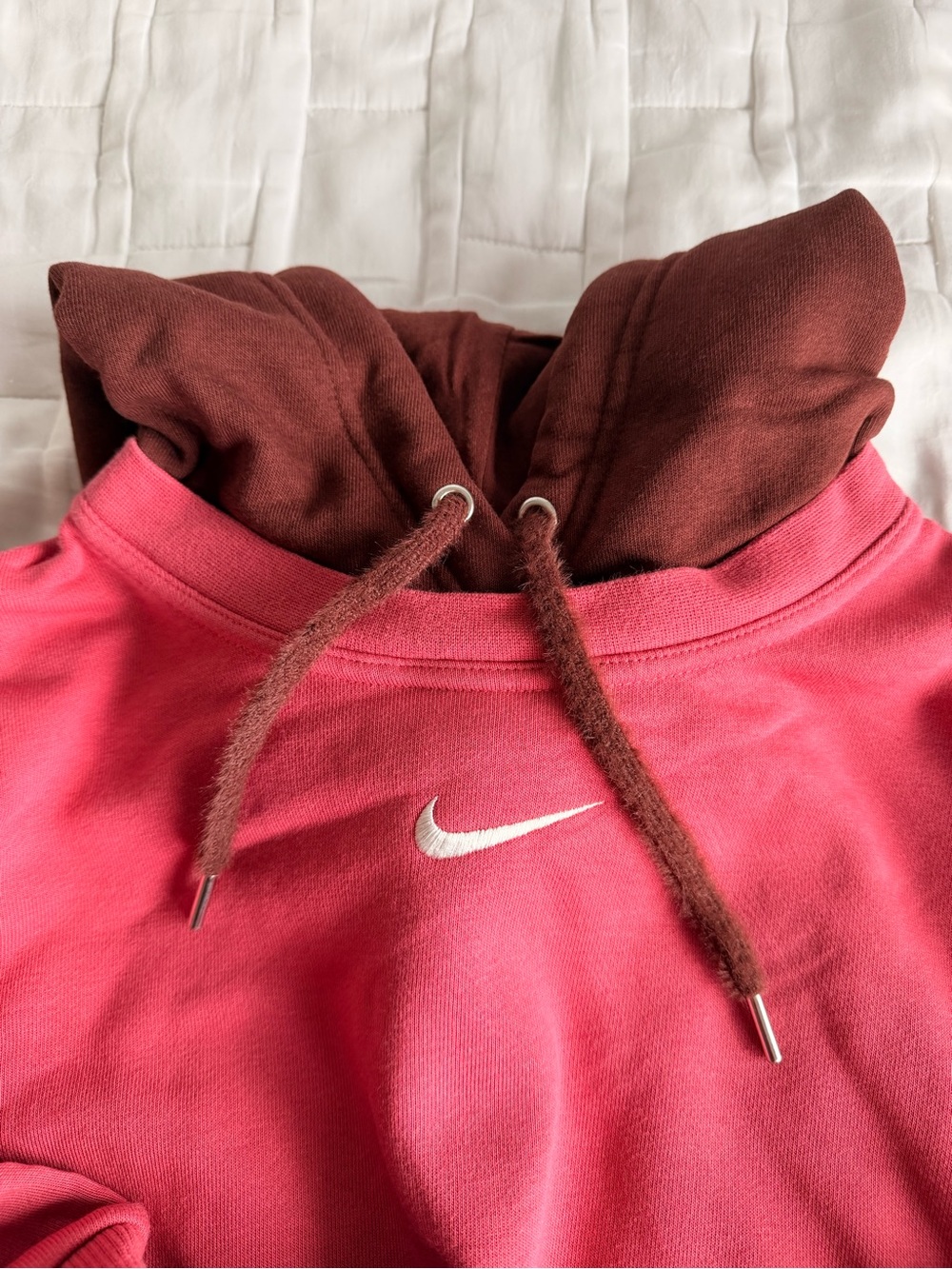 Nike Pink and Brown Contrast Cuff Hoodie